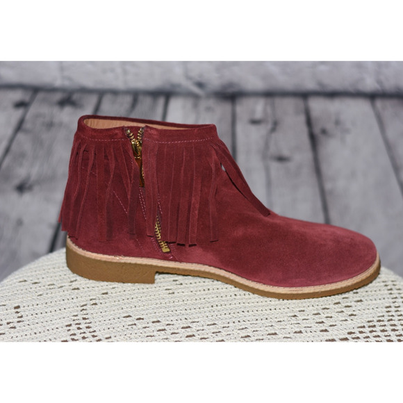 Kate Spade New York Saks BETSIE Fringe Burgundy Suede Zip Ankle Bootie Size 9M - Picture 7 of 8